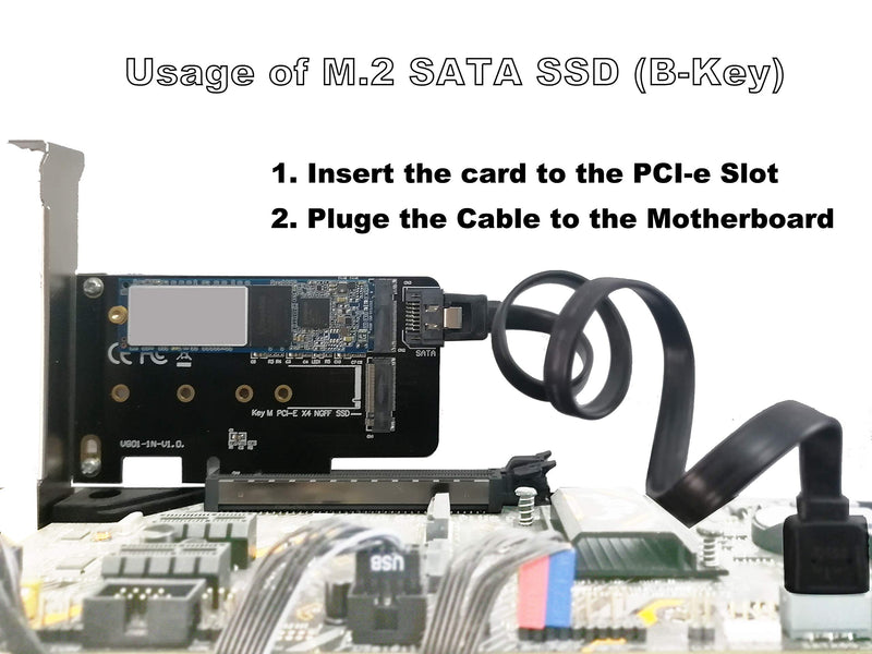 Valuegist Dual M.2 PCIE Adapter for SATA or PCIE NVMe SSD, M.2 SSD NVME (m Key) and SATA (b Key) 2280 2260 2242 2230 to PCI-e 3.0 x 4 Host Controller Expansion Card (MKeyBkey) MKeyBkey