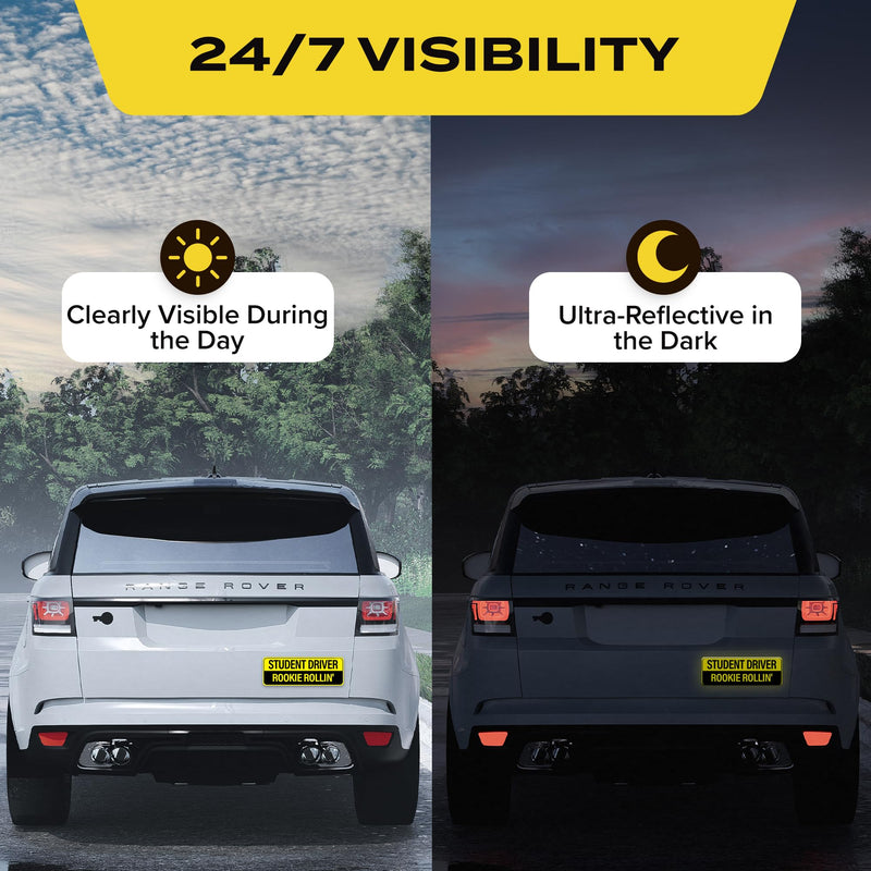 Student Driver Magnet for Car - Funny 3-Pack Please Be Patient Reflective Magnetic Bumper Sticker Set - Removable Novice Rookie Safety Attention Sign - Weather-Resistant - 10 x 3.5 inch Student Men #1
