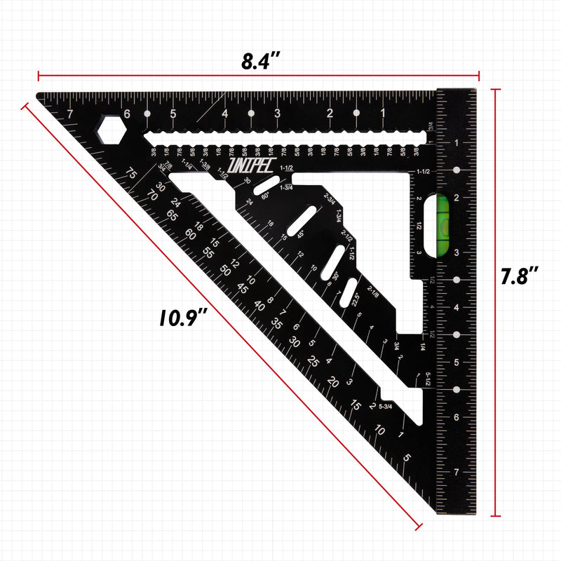 7.5 inch Rafter Square with Level, Aluminum Metal Triangle Ruler Multifunctional Carpenter Square Woodworking Layout Tools 7.5"