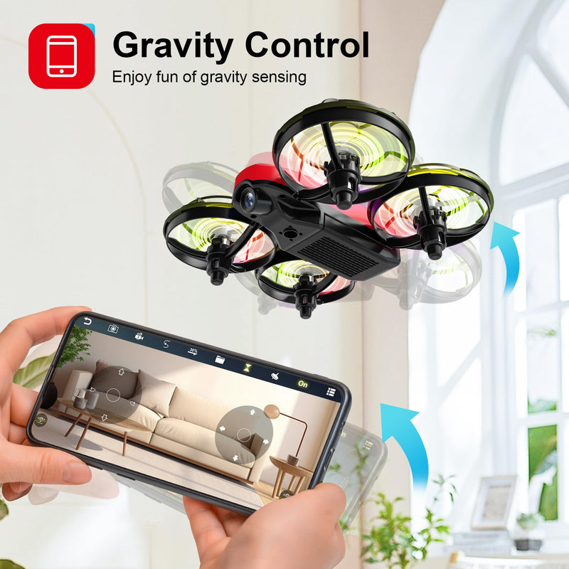 Drone with Camera for Kids and Beginner,Birthday Gift Toy for Boys and Girl,Indoor Quadcopter Plane for Boy,Small Helicopter with Auto Hovering, 3D Flips, Headless Mode,2 Batteries Red-With Camera