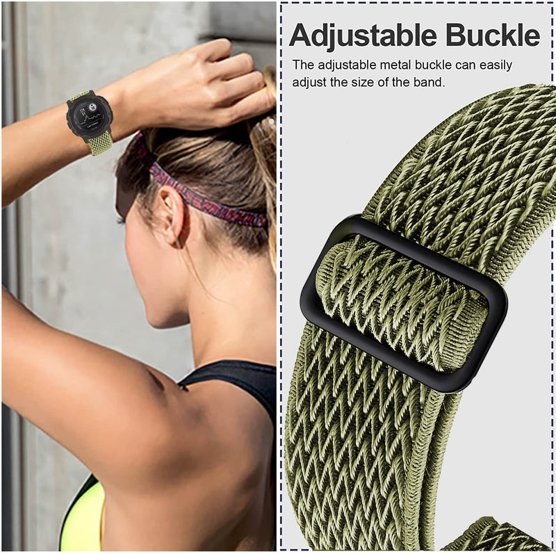 Olytop Elastic Watch Bands for Garmin Instinct/2 Solar, 22mm Soft Stretchy Nylon Ultra-Light Wristband Replacement Strap Men Women for Garmin Instinct Tactical/Esports/Solar/Tide Smartwatch Wave Black+Green