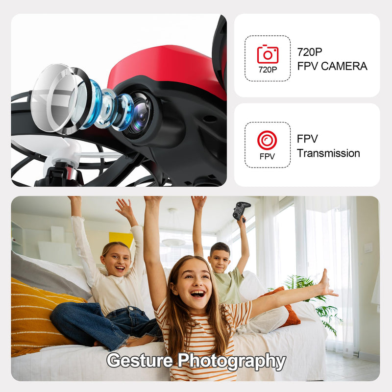 Drone with Camera for Kids and Beginner,Birthday Gift Toy for Boys and Girl,Indoor Quadcopter Plane for Boy,Small Helicopter with Auto Hovering, 3D Flips, Headless Mode,2 Batteries Red-With Camera