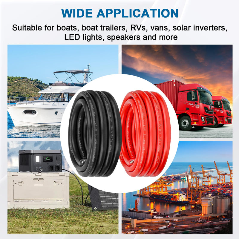 2 Gauge Marine Wire, 2 AWG Tinned Copper Electrical Wire, Boat Cable for Automotive, Solar, Car Audio, Trailer, Camper & Marine Wiring(2 AWG, 3FT Red + 3FT Black) 3 FT 2 Gauge