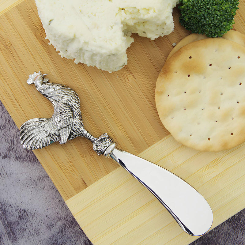 Wine Things Rooster Cheese Spreader Set, Zinc Alloy Butter Spreaders with Decorative Handles for Cheese, Cream, and Dips, Silver, 4.75 Inch, Set of 2