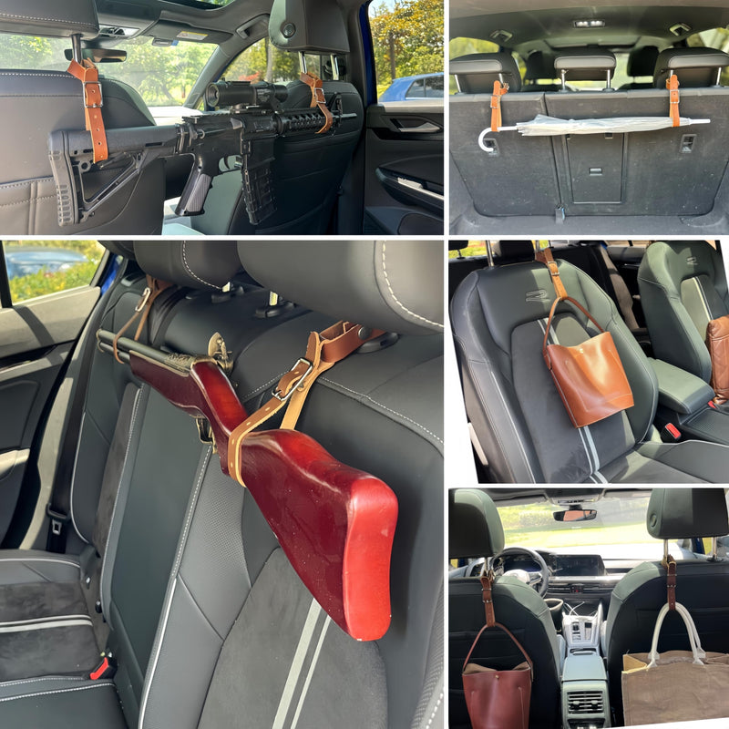 Leather Hanging Straps for Vehicle Seat, Gun Rack Wall Mount Display for Rifle Shotgun Axe Hatchet Tool Sword Umbrella