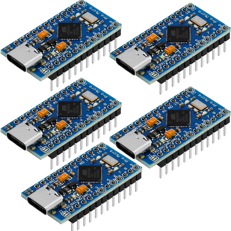 5pcs Pro Micro Board Module Atmega32U4 5V 16MHz USB Programming Development Board Micro-Controller Compatible with Arduino IDE (with Pin Header) 5pcs