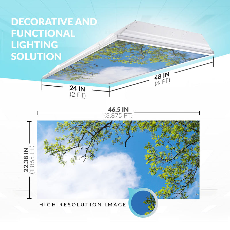 OCTO LIGHTS Tree Fluorescent Light Covers 2x4 Fixtures (22.38" x 46.5") Ceiling Light Cover for Classroom and Office, Decorative Light Covers for Ceiling Lights, Office Light Covers - (Pack of 1) Blue Sky Acacia Tree 1pk