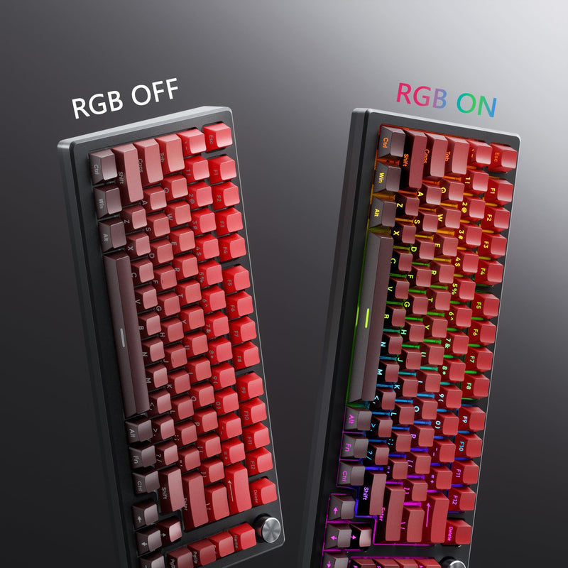 XVX Gradient Side Print Keycaps Red, Double Shot PBT Keycaps 75 Percent,Cherry Profile Shine Through Key Caps, Minimalist Style Custom Keycap Set for Mechanical Keyboards Red and black