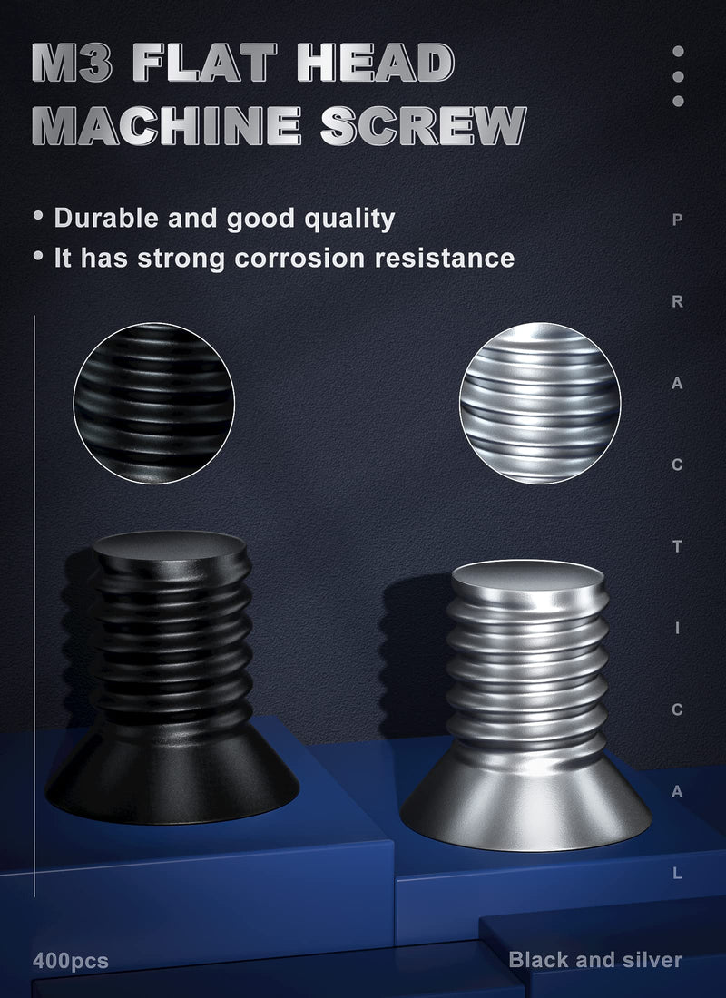 Computer PC Case Screws Hard Drive Screw M3 x 5mm Flat Head Screws Countersunk Phillips Head for 2.5" inch Hard Drive Disk HDD Screws (Black200+Silver200)