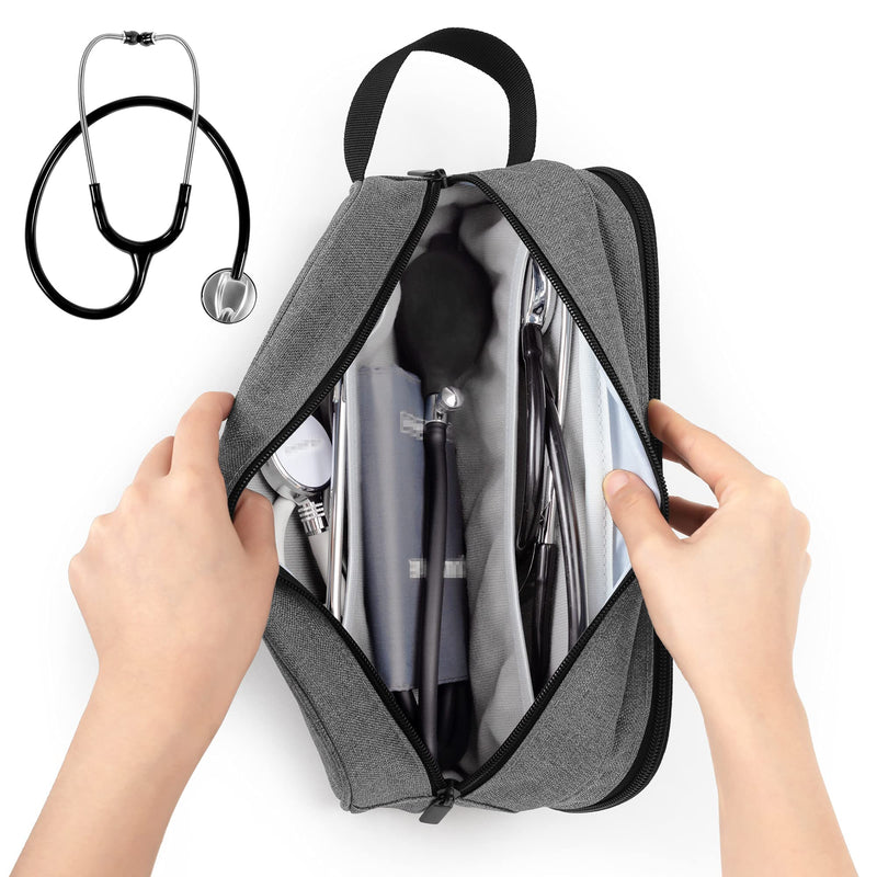 Trunab Stethoscope Bag Compatible with 3M Littmann/MDF/ADC, Gray | Holds two stethoscopes or BP cuffs, medical bag with extra pocket for nursing accessories gray