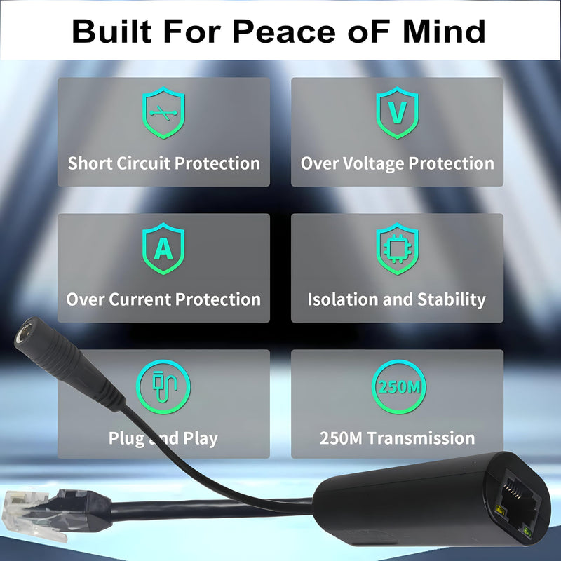 4-Pair Gigabit PoE Injectors Splitter Kits- Passive PoE Adapters (5-48V), up to 825ft Range, Ideal for Non-PoE IP Security Cameras & More PoE Adapter Kit