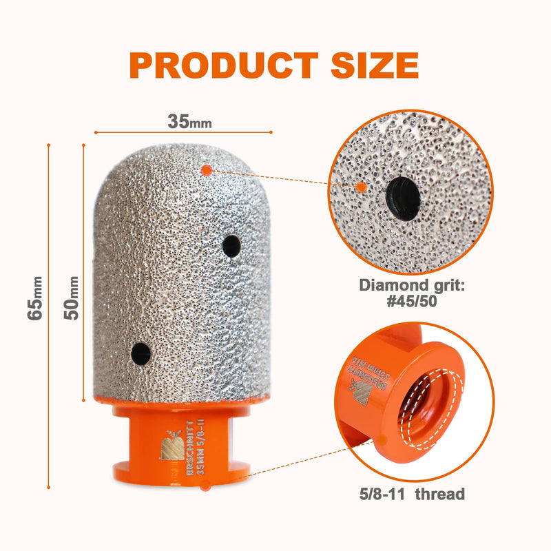 Diamond Finger Milling Bits,BRSCHNITT 1-3/8 Inch 35mm Dry Core Drill Bit with 5/8-11 Thread for Enlarging Shaping Existing Holes of Porcelain Tile Ceramic Marble Granite Countertop 1-3/8"(35mm)