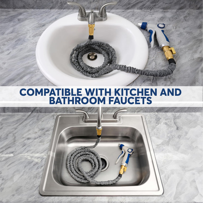 Indoor Sink Hose Attachment For Kitchen Sink or Bathroom Sink Faucet - Extra Long Utility Sink Hose (25 FT) For Watering Houseplants, Dog Washing, Household Cleaning 25 FT