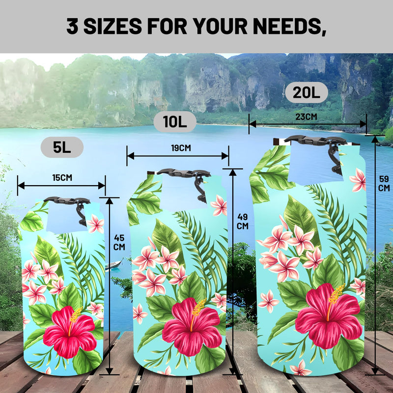 Waterproof Dry Bag,Roll Top Tropical Summer Watercolor Hibiscus Waterproof Backpack 5L/10L/20L Floating and Lightweight Bags for Kayaking, Boating, Swimming and Camping with Waterproof Phone Case 10L