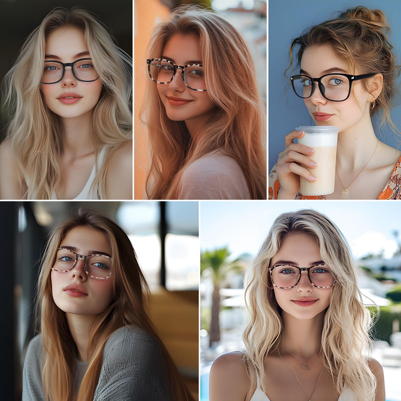 Blue Light Glasses for Woman Men | 99% Blue Light Blocking Glasses for Computer Gaming TV Phone Screen Square Frame | Anti Eyestrain & UV Glare Protection - 5 Pair 5 Pack Mix Color-8 Clear