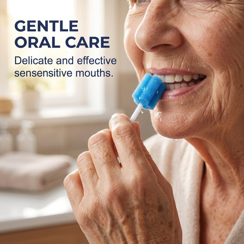 Pack of 50 Sterile Oral Care Sticks, Blue Flower Shape Mouth Sponges, Individually Packed Mouth Cleaning Sticks, Odorless for Bedridden Seniors & Infants Oral Hygiene multicolored