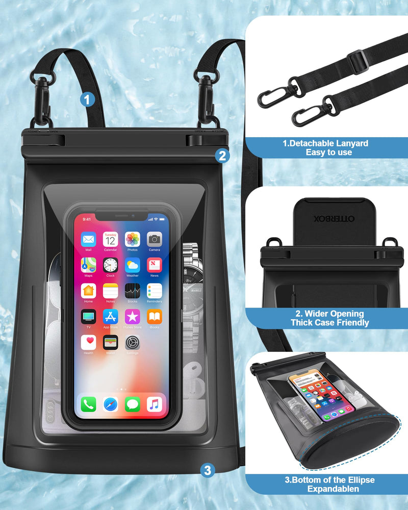 2L Large Waterproof Phone Pouch - [Oversized] [Floating] Waterproof Pouch for iPhone Galaxy Google and More, IPX8 Waterproof Dry Bag for Beach Vacation Belongings, Black