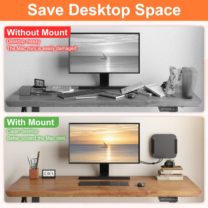 Mount for Mac Mini M1 M2 VESA Monitor/Wall/Under Desk Mount for Mid 2011 to 2023 M1 M2 Anti-Scratch Metal Bracket Compatible with Mac Mini CPU with Remote Holder Black