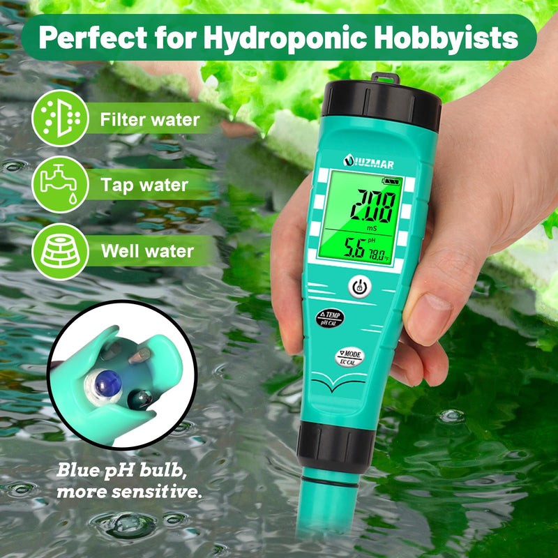 UIUZMAR pH Meter for Hydroponics EC pH Monitor pH ppm Tester for hydroponics System Simultaneous Measurement of pH EC TDS Temperature for DWC Setup Hydro Reservoir Tank, Aeroponic Garden