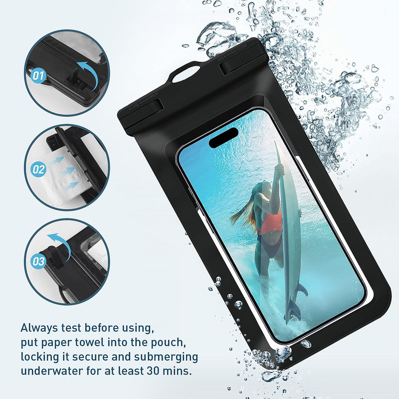 Cellphone Dry Bag, Large Waterproof Case for iPhone 15 14 13 Pro Max, IPX8 Certified and Lightweight, Waterproof Phone Pouch Travel Accessories for Vacation Must Haves, 1 Pack-Black-8.3″ A1-Black-1 pack