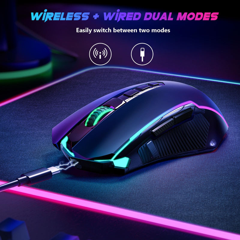 Redragon Gaming Mouse, Wireless Mouse Gaming with 8000 DPI, PC Gaming Mice with Fire Button, RGB Backlit Programmable Ergonomic Mouse Gamer, Rechargeable, 70Hrs for Windows, Mac Gamer, Black 2.4G/ Wired