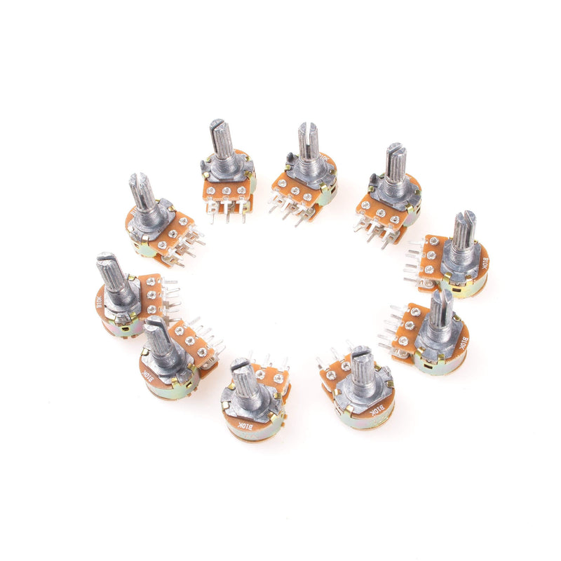 WH148 B10K Dual Stereo 6-Pin Potentiometer with Nuts and Discs Pack of 10