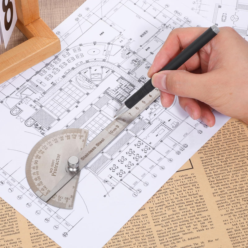 Protractor Metal 0-180° Stainless Steel Angle Gauge Universal Protractor with Metal Locking Screw Adjustable with Scale for Schools Carpenters Painting Drawing Pen
