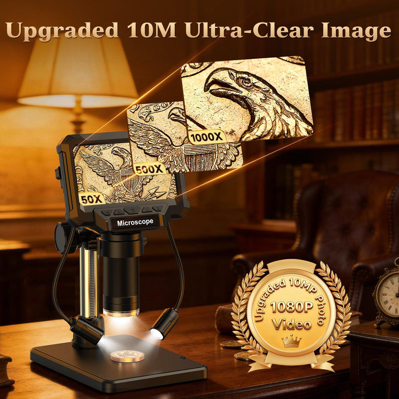 4.3" LCD Digital Coin Microscope with 2 Side Lights | For coin dates, mint marks and error coin checks. 4.3" screen works without a computer; side lights help reduce shadows 4.3inch