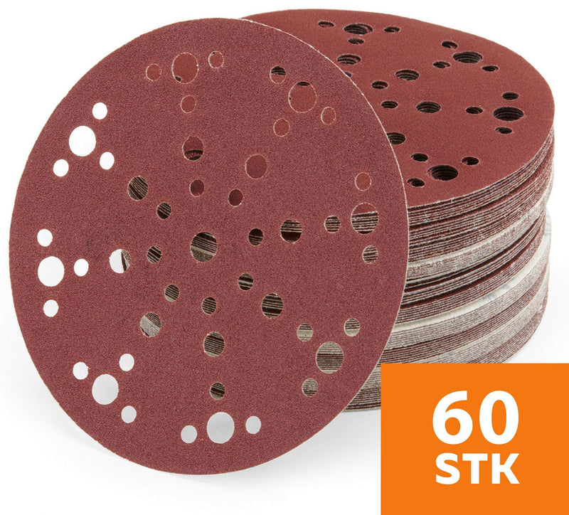 Eccentric sandpaper 150mm set | Sanding discs round Velcro 60 pieces grit 40-240 from Wabrasive | Compatible with Festool eccentric sander with sanding pads 150mm Velcro set | 60 pcs red