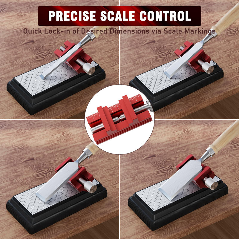 Honing Guide with Whetstone for Woodworking,Sharpening Jig Center Upgraded Honing Tool and Diamond Chisel Sharpening Stone Set Kit for Knife, Short Chisels and Planes, Fine/Coarse Plate, 400/1000/Grit Red