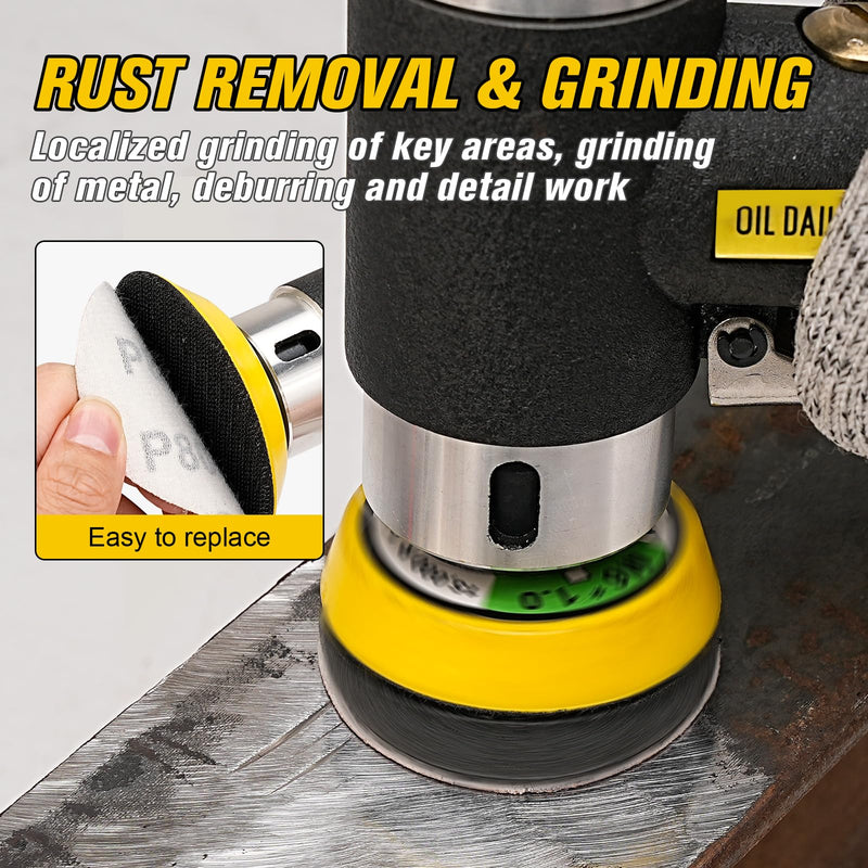 Mini Air Sander 1/2/3 Inch Pneumatic Small Orbital Sanders for Auto Body Work, Metal, Paint Removal, Wood, Mini Polisher with 45PCS Sanding Discs + 3PCS Backing Pads, Air Powered 1"2"3" Sander Kit