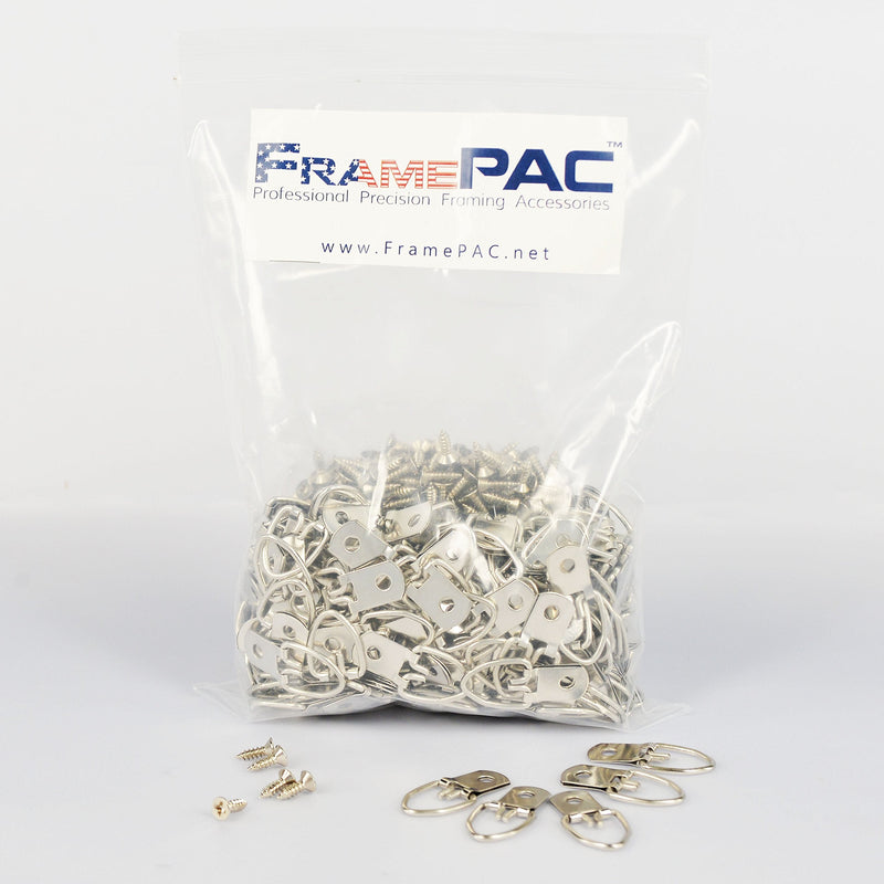 D Ring Picture Hangers with Screws - 500 Pack - Bulk D Rings - Pro Quality Hangers - Picture Hanging Solutions D-Ring (Single Hole)
