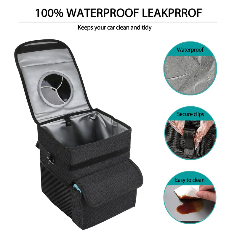 Car Trash Can with Lid and Storage Pockets - 100% Leak-Proof Organizer, Waterproof Garbage Can Car Accessories 2.8 gallons