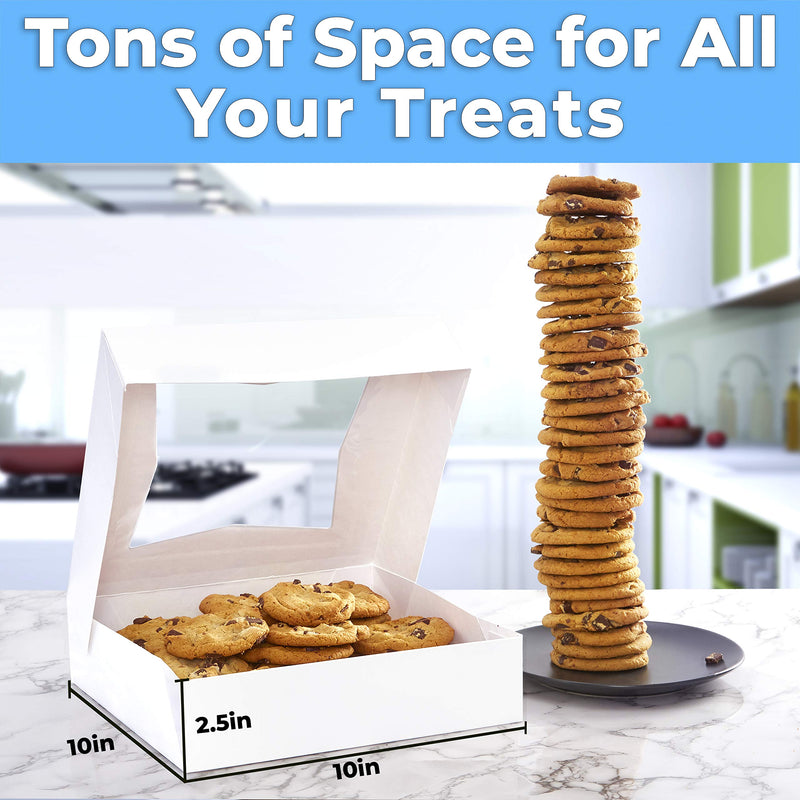 [Australia - AusPower] - Gourmet 10in White Bakery Boxes 5 Pk. Cute Window Displays for Pies, Cakes, Cupcakes and Pastries. Transport Baked Goods with Sturdy, Easy-to Use Carriers. Give Sweet Holiday Gifts at Work or School 
