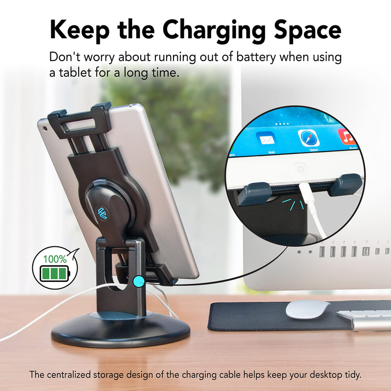EHO Tablet Kiosk Stand, 360° Rotating Commercial Tablet Stand, Retail Kiosk, 6"-13" (Screens) Adapter Universal Holder for iPad, Air, Mini, Microsoft Surface, Most Tablets - Black