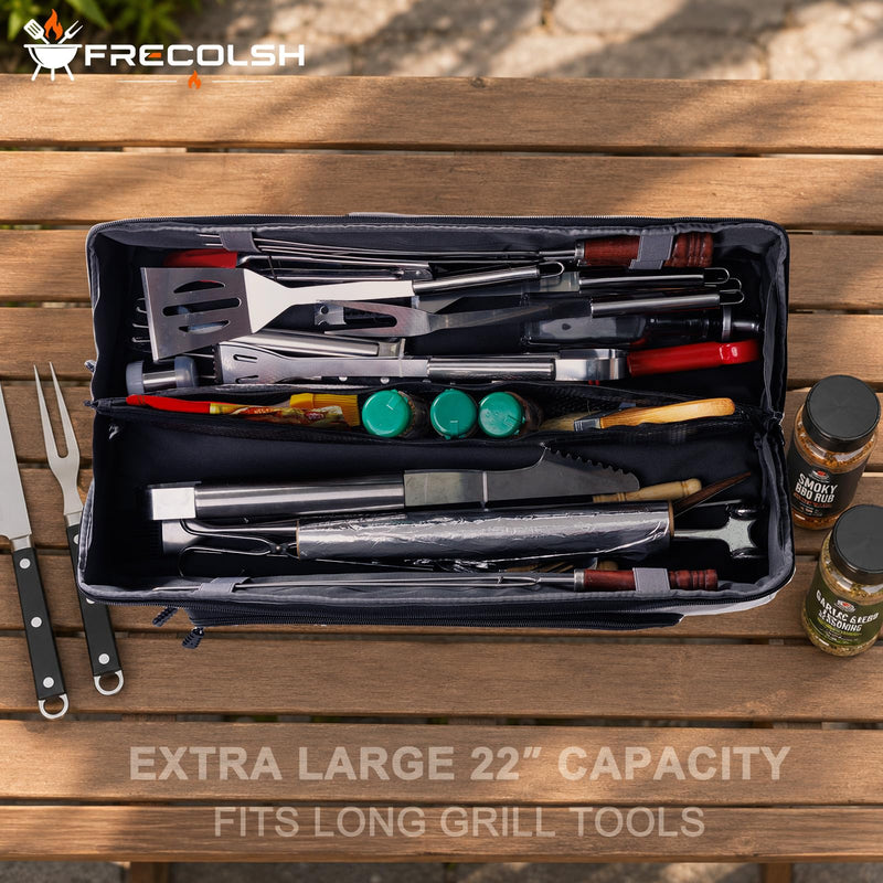 22" Grill Tool Bag, Heavy Duty BBQ Accessories Organizer with Wide-Open Design, Large Griddle Utensil Storage Bag for Blackstone, Camping, Tailgating, BBQ Gifts for Men（Bag Only） Grey 22" - Style B