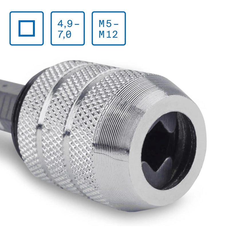 GSR Thread Cutting Adapter M5-M12 | Tool Holder with 3/8" Hex Shank & Square Socket | For All Standard Cordless Drills | Clamping Range 5-9mm | Accessories for Hand Taps M5–M12