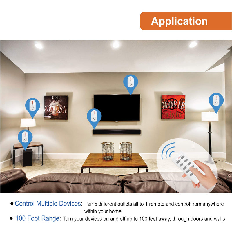 JTD ® 5 Pack Remote Control Outlet Switch 3rd Generation Energy Saving Auto-programmable Wireless Electrical Plug Switch for Household Appliances Lighting & Electrical Equipment (2 Remotes)