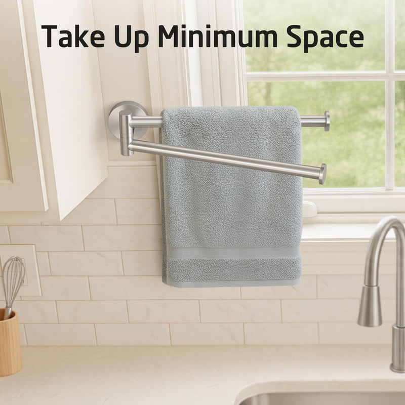 KES Kitchen Swivel Towel Bar 9-Inch, Swivel Towel Rack for Dish Towel, Double Towel Bar 2-Arm Wall Mounted, SUS 304 Stainless Steel, Brushed Finish, A2106S23-2
