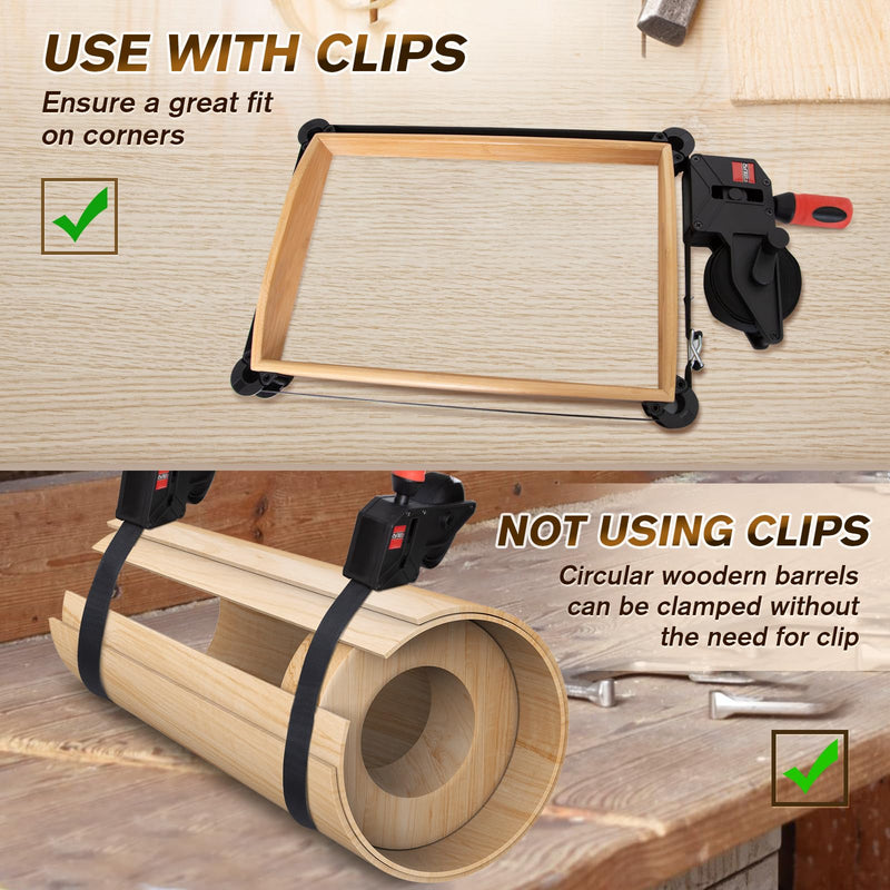 Sebupar 2 Pack Woodworking Band Clamps with 23 ft Variable Angle Strap Clamp, Corner Camp Picture Frame Clamps Fits for Square, Round/Irregular Shaped, Barrel