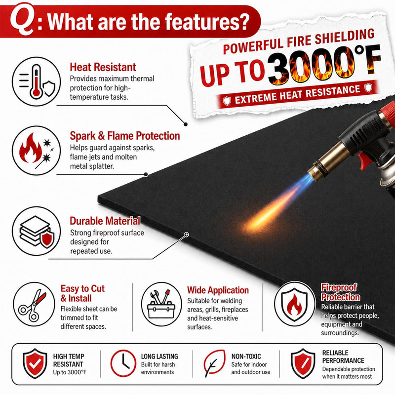 FLASLD Welding Blanket Fireproof Mat 36×48 inch Heat Resistant Material Up To 1800°F Flame Retardant Fabric Carbon Felt for Grill Stove Pit Soldering Welders Plumbers