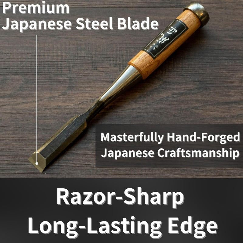 Japanese Chisel 18mm 3/4" Mortise Chisel Oire Nomi, Professional Wood Chisel for Woodworking, Japanese Red Oak Handle, Made in JAPAN