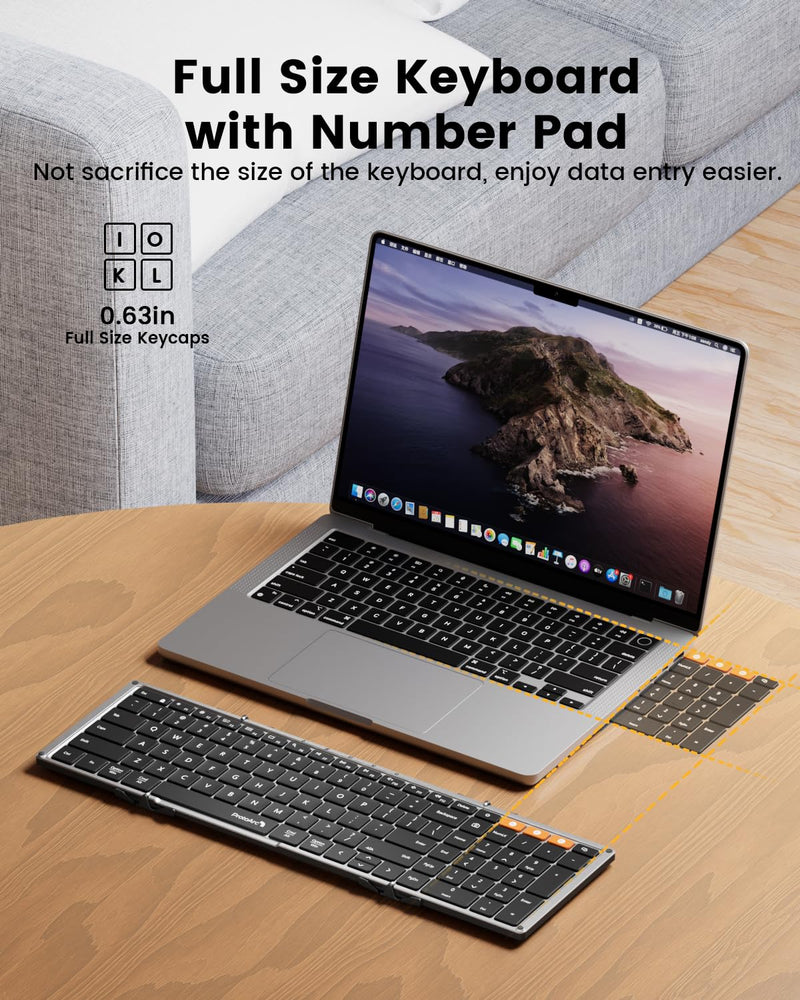 ProtoArc Backlit Foldable Keyboard, XK01 Plus Folding Portable Bluetooth Keyboard for Travel, Full Size External Wireless Keyboard with Backlight for iPad Surface Tablet Smartphone Laptop PC