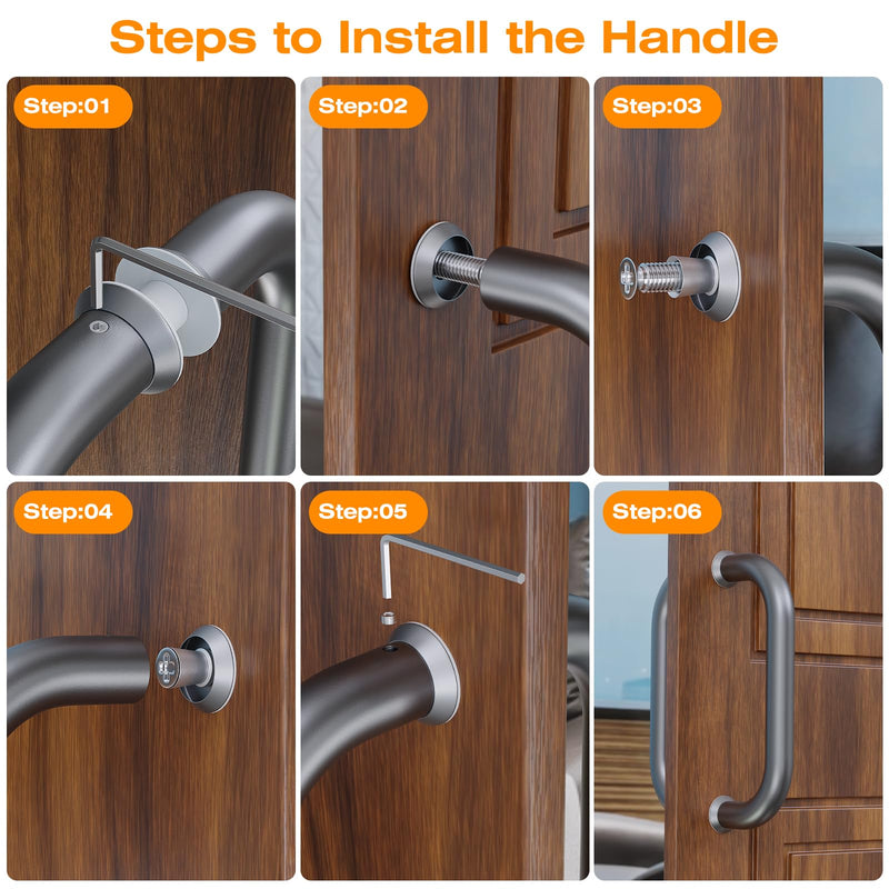 Ranbo Electroplating Grey 8" （CTC） Tubular Back-to-Back Shower Door Handle，Heavy-Duty 1.0mm Thick 304 Stainless Steel, for 1/4"- 1/2" Thick Glass and 1-3/8" - 2-1/6" Thick Wooden or Metal Doors 8 Inch