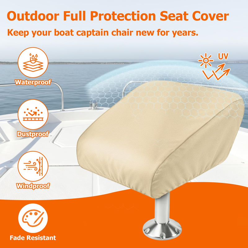 iCOVER Boat Folding Seat Cover - 600 Denier Canvas Waterproof Heavy-Duty Weather Resistant Material Trailerable Fishing Chair Covers Beige 2 Pack