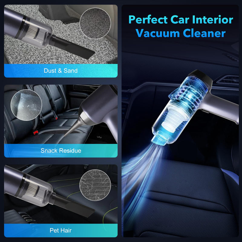 Car Vacuum Portable Cordless, 3 in 1 Mini Handheld Brushless Cleaner, 12000pa Powerful Suction, Small Rechargeable for Home Office Car Interior Cleaning Starry Sky Blue