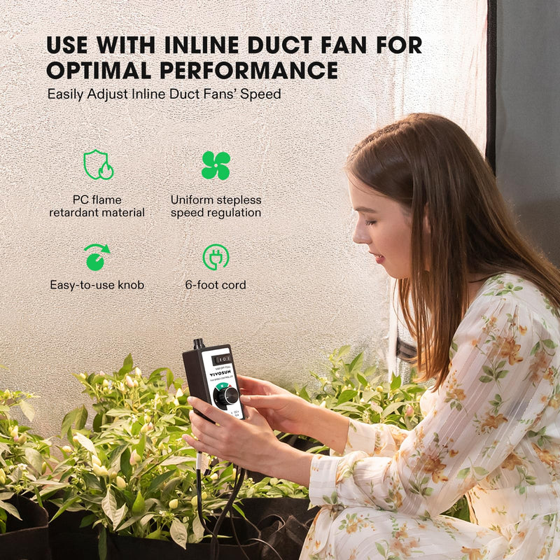 VIVOSUN Variable Fan Speed Controller, Speed Adjuster for Inline Duct Fan in Ventilation System Single Power Cord (1500W)