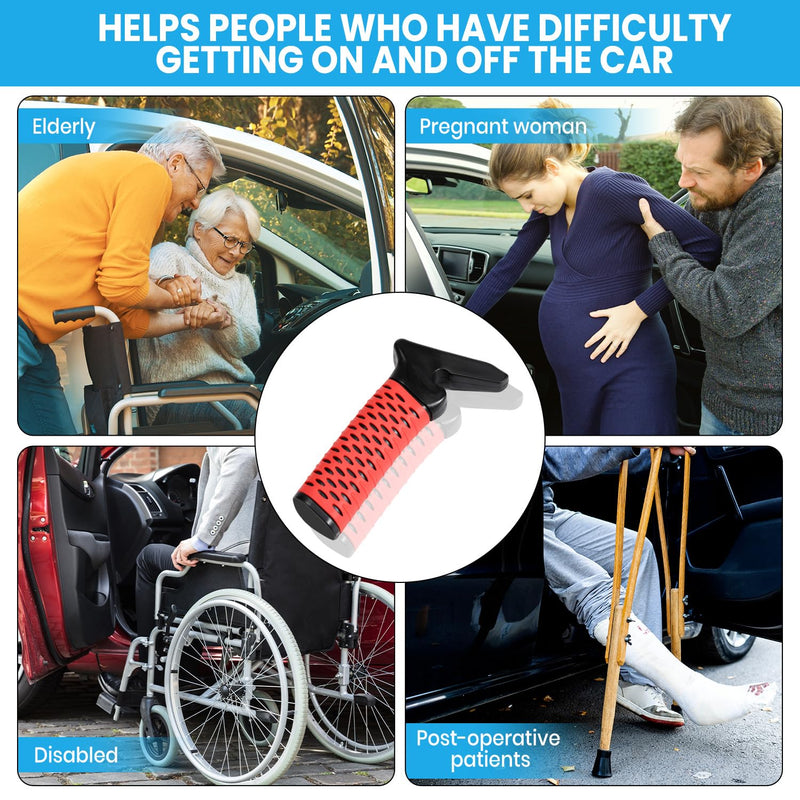 Car Door Handle for Elderly, Car Handle Assist Support Handle, Portable Elderly Assistance Mobility Aids for Getting Out of Car, Auto Grab Cane for Seniors and Handicapped, Red 1 Pack