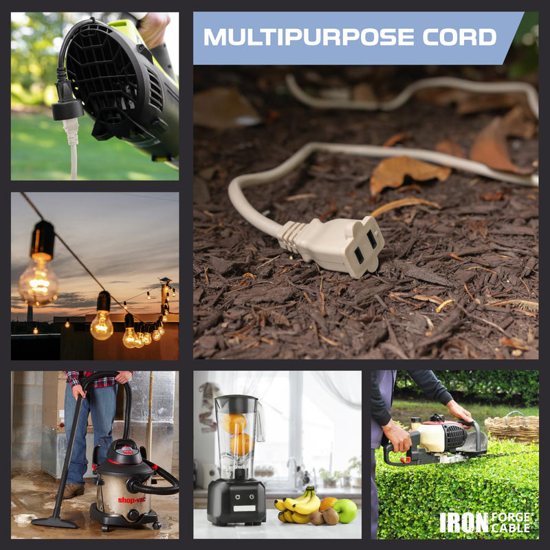 Iron Forge Cable 2 Prong Extension Cord 25 ft - 16 Gauge 13 Amp Heavy Duty Outdoor 2 Prong Power Cord - SJTW - Great for Landscaping, Deck, Outdoor Lights - Tan 25 Foot