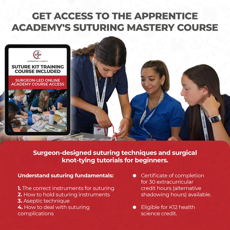 Suture Kit for Medical Students (Left Handed) + Access to The Apprentice Academy's in-Depth Online Suturing Course. Course & Practice Kit Designed by an Experienced Surgeon Left-handed